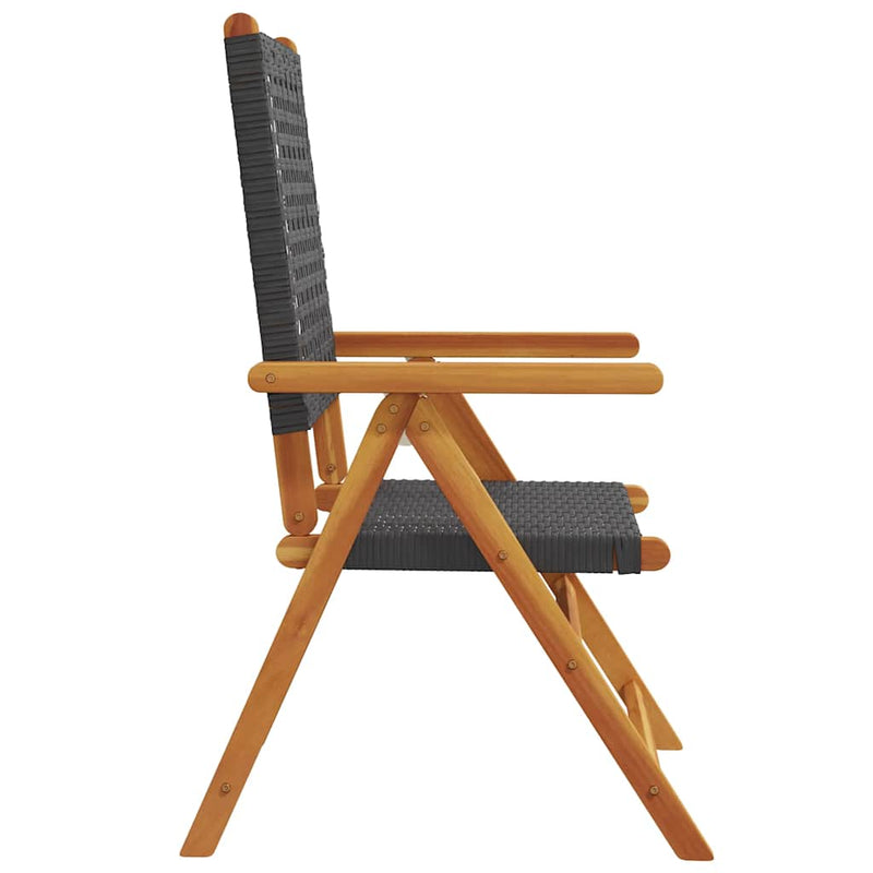 vidaXL Reclining Garden Chairs 4 pcs Black Poly Rattan and Solid Wood