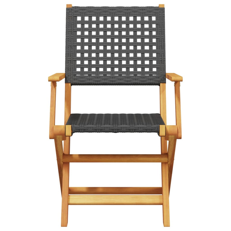 Folding Garden Chairs 4 pcs Black Poly Rattan and Solid Wood