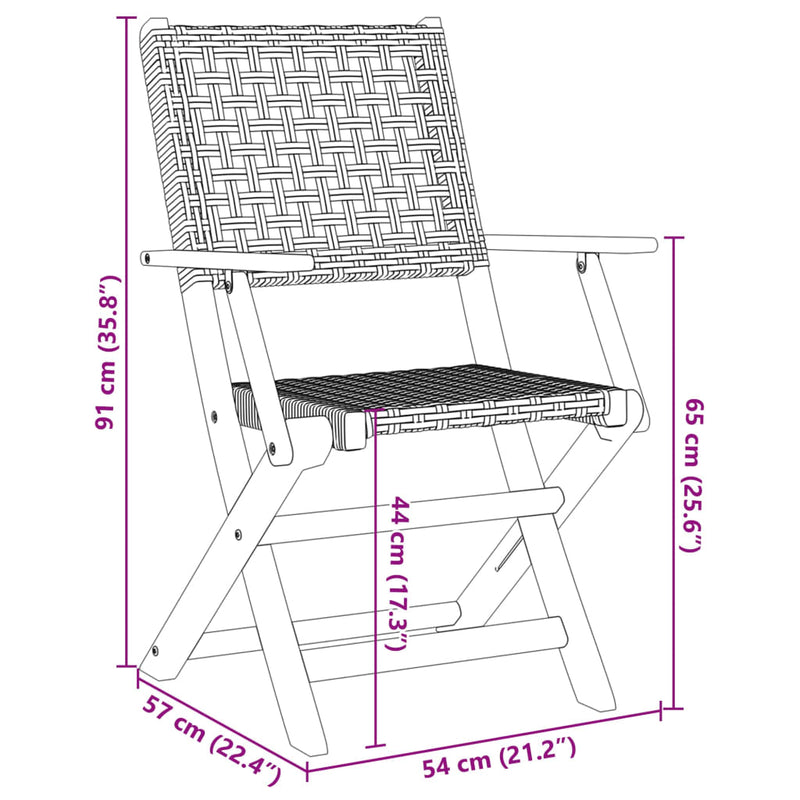 Folding Garden Chairs 4 pcs Black Poly Rattan and Solid Wood