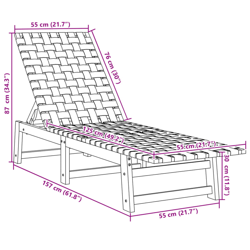 Sun Loungers 2 pcs Red Solid Wood Acacia and Fabric