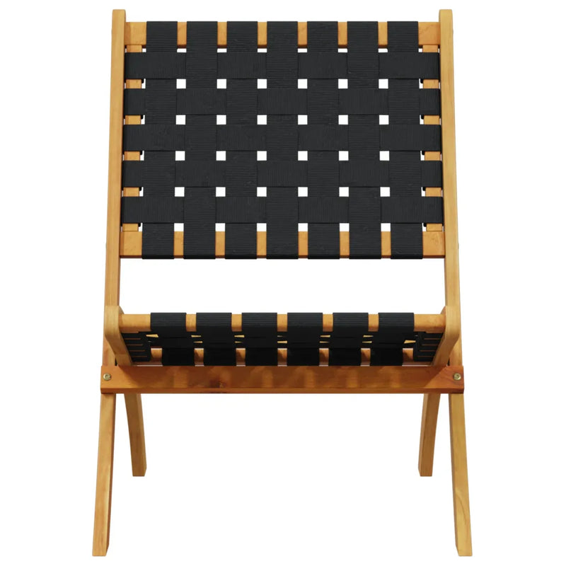 Folding Chairs 2 pcs with Table Black Solid Wood