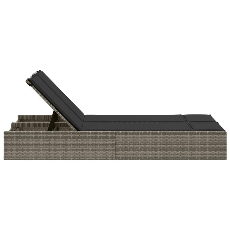 vidaXL Double Sun Lounger with Cushions Grey Poly Rattan