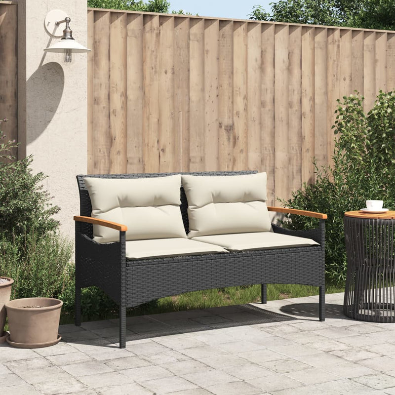 vidaXL Garden Bench with Cushions 116x62.5x74 cm Black Poly Rattan