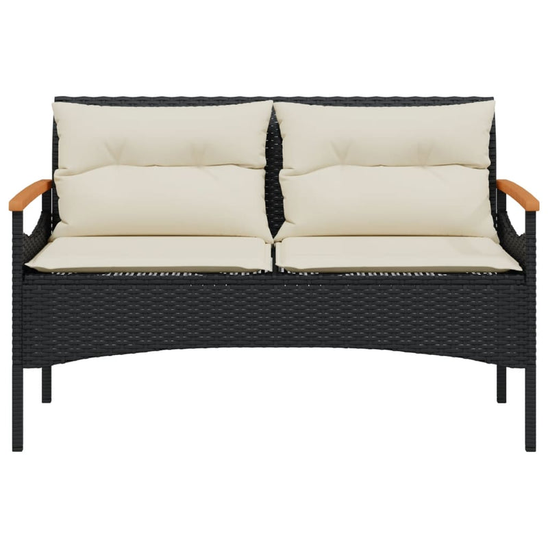 vidaXL Garden Bench with Cushions 116x62.5x74 cm Black Poly Rattan