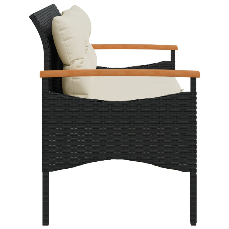 vidaXL Garden Bench with Cushions 116x62.5x74 cm Black Poly Rattan