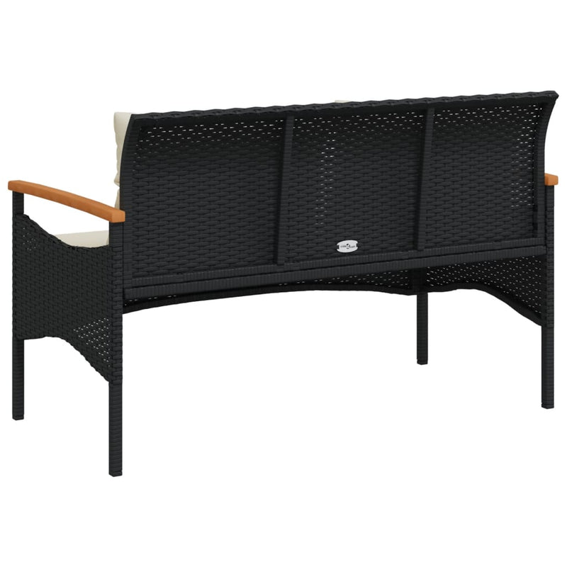vidaXL Garden Bench with Cushions 116x62.5x74 cm Black Poly Rattan