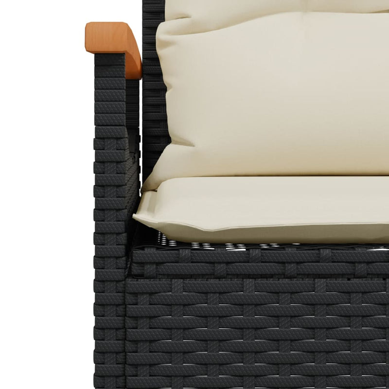 vidaXL Garden Bench with Cushions 116x62.5x74 cm Black Poly Rattan