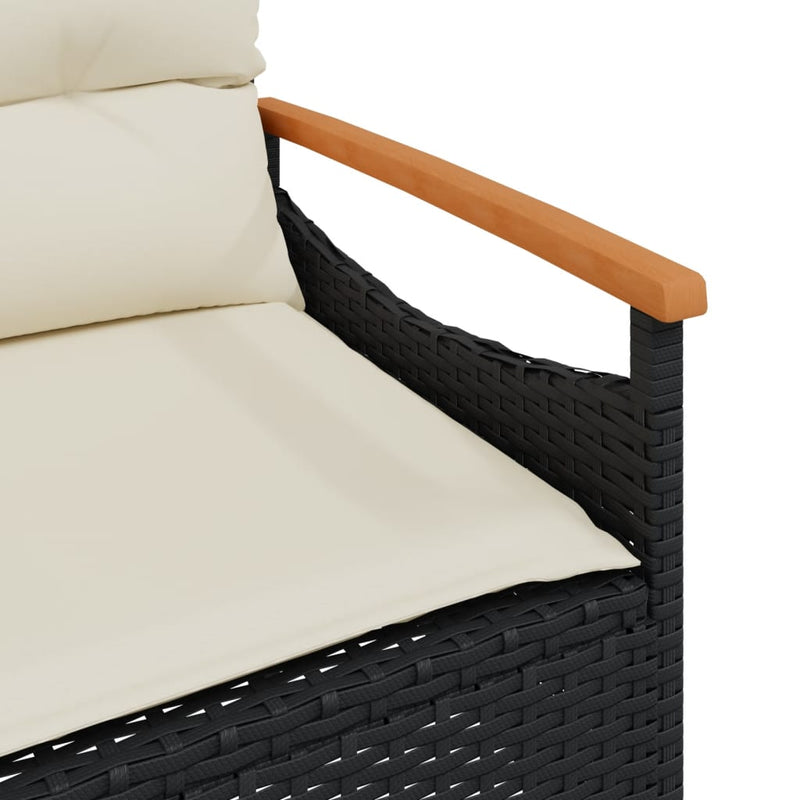 vidaXL Garden Bench with Cushions 116x62.5x74 cm Black Poly Rattan
