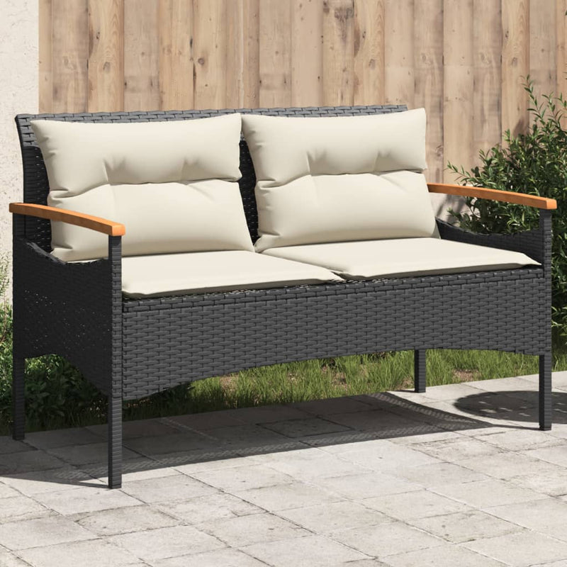 vidaXL Garden Bench with Cushions 116x62.5x74 cm Black Poly Rattan