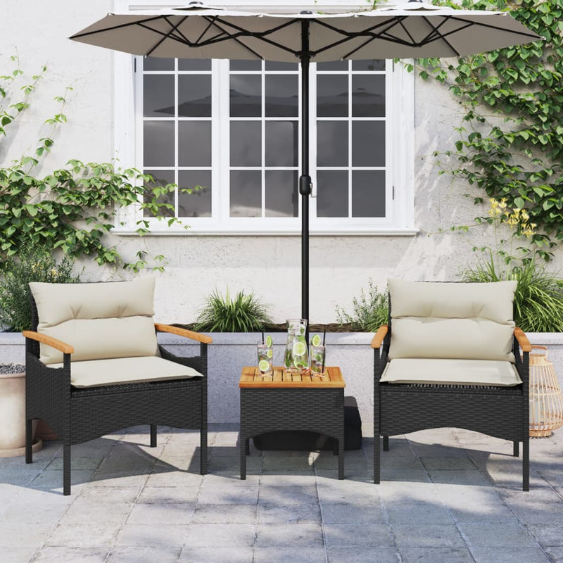 3 Piece Garden Sofa Set with Cushions Black Poly Rattan