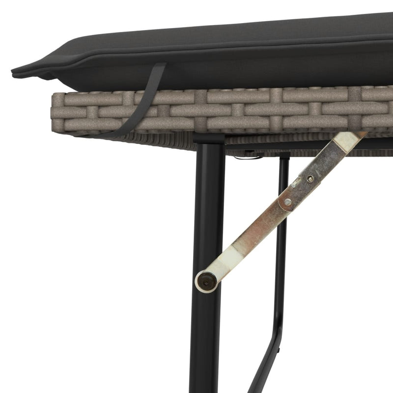 vidaXL Garden Bench with Cushions and Footstool Grey Poly Rattan