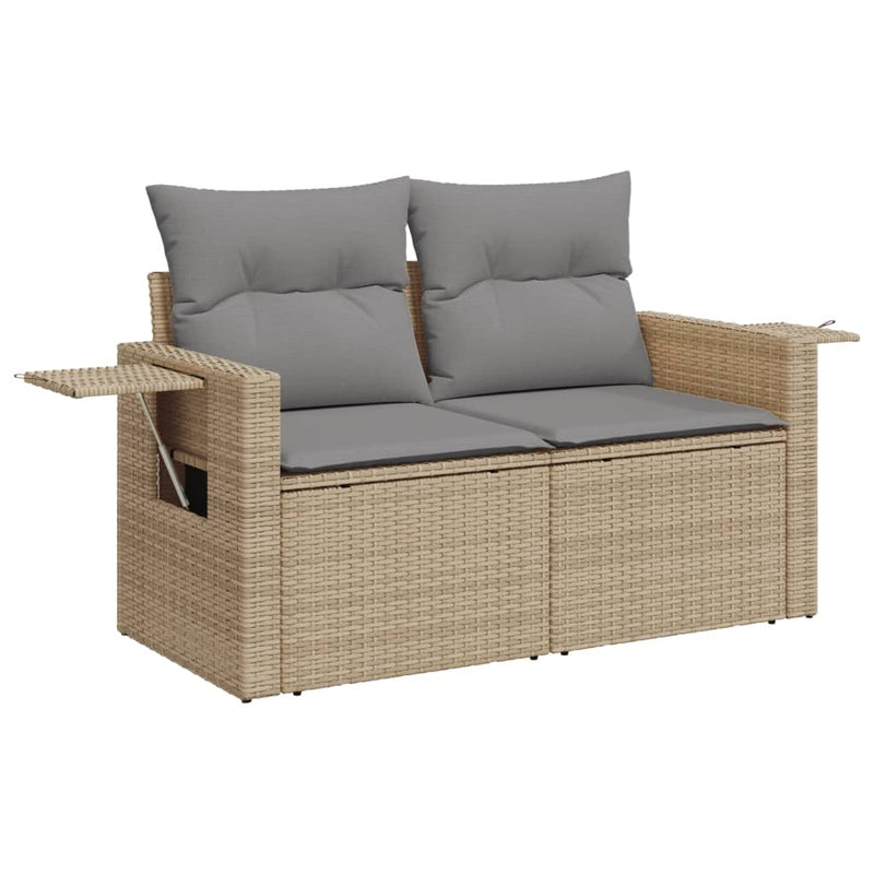 3 Piece Garden Sofa Set with Cushions Beige Poly Rattan