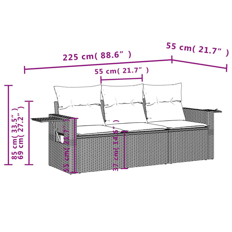 vidaXL 3 Piece Garden Sofa Set with Cushions Grey Poly Rattan