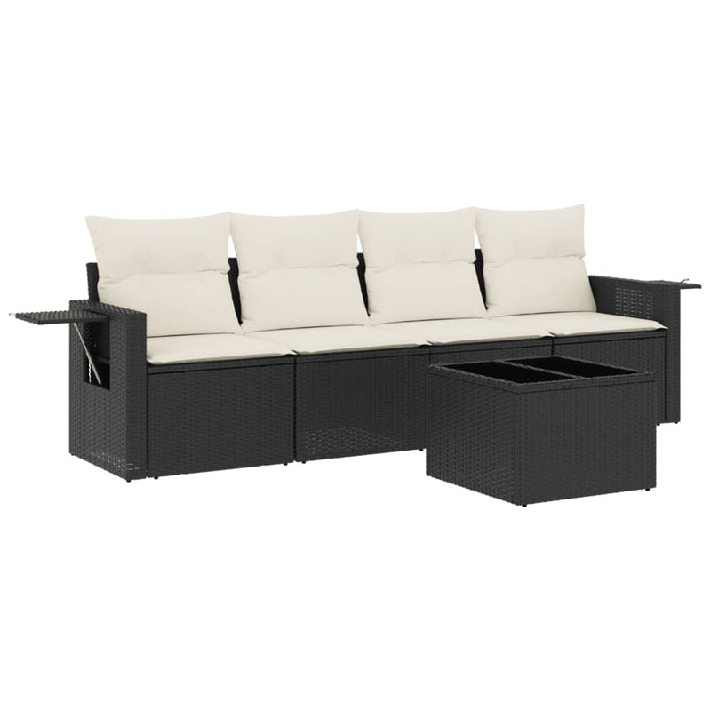 vidaXL 5 Piece Garden Sofa Set with Cushions Black Poly Rattan