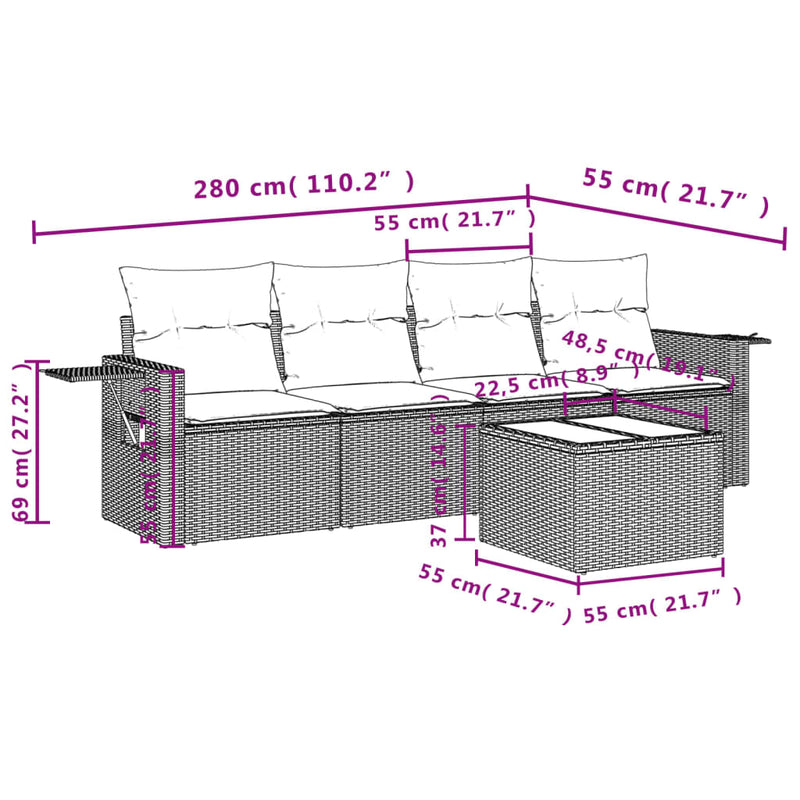 vidaXL 5 Piece Garden Sofa Set with Cushions Grey Poly Rattan