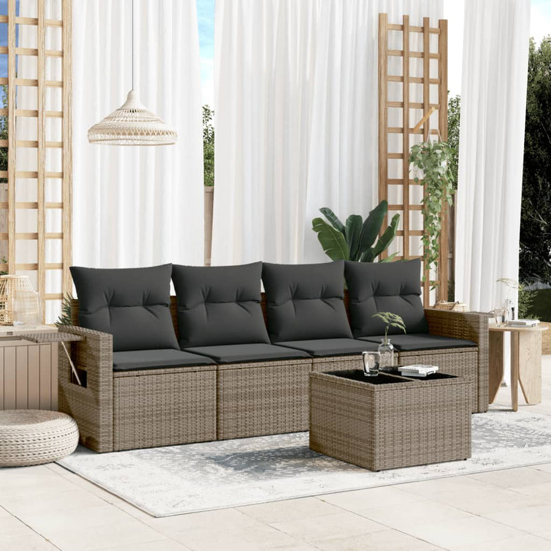 vidaXL 5 Piece Garden Sofa Set with Cushions Grey Poly Rattan