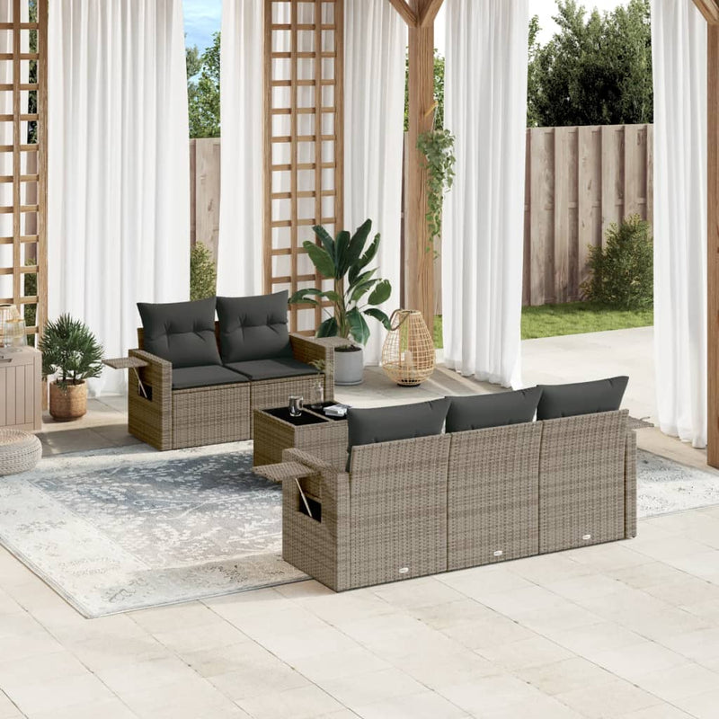 6 Piece Garden Sofa Set with Cushions Grey Poly Rattan