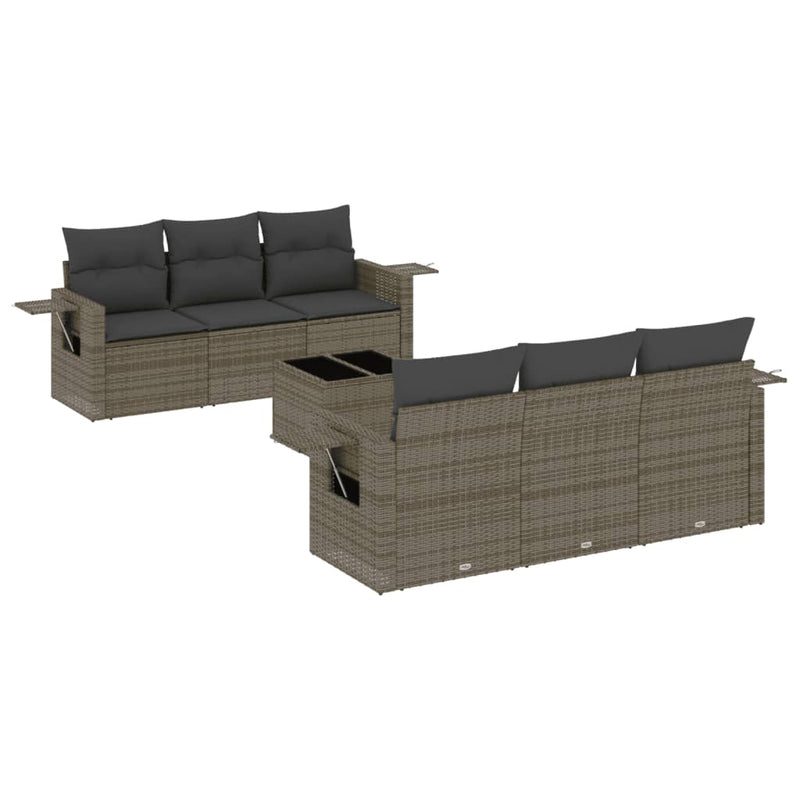 7 Piece Garden Sofa Set with Cushions Grey Poly Rattan