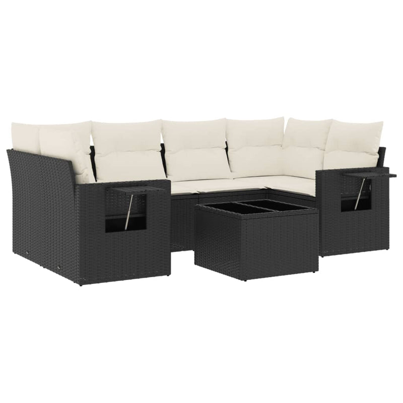 vidaXL 7 Piece Garden Sofa Set with Cushions Black Poly Rattan