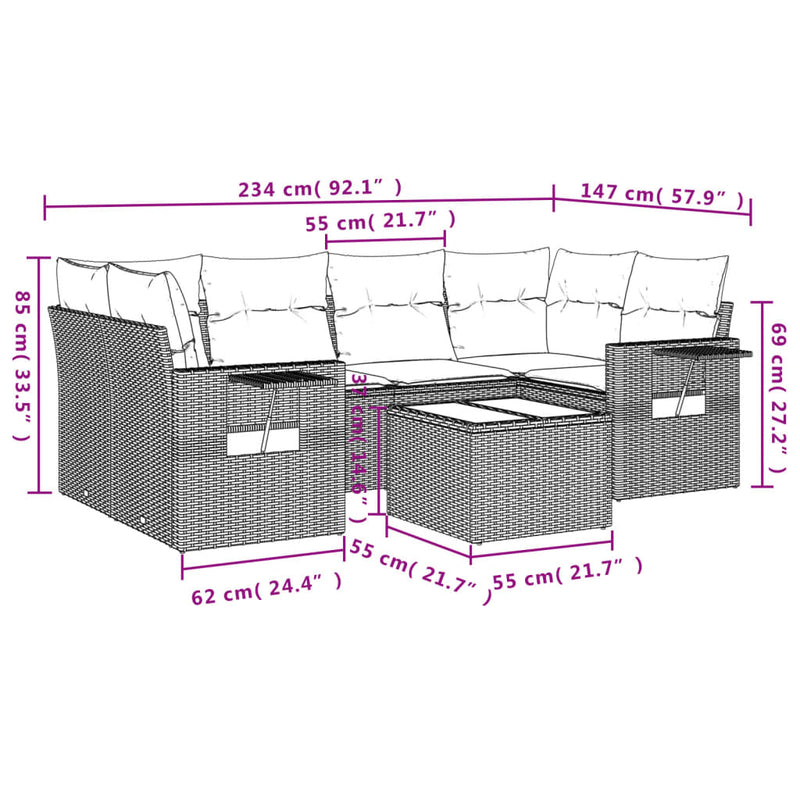vidaXL 7 Piece Garden Sofa Set with Cushions Black Poly Rattan