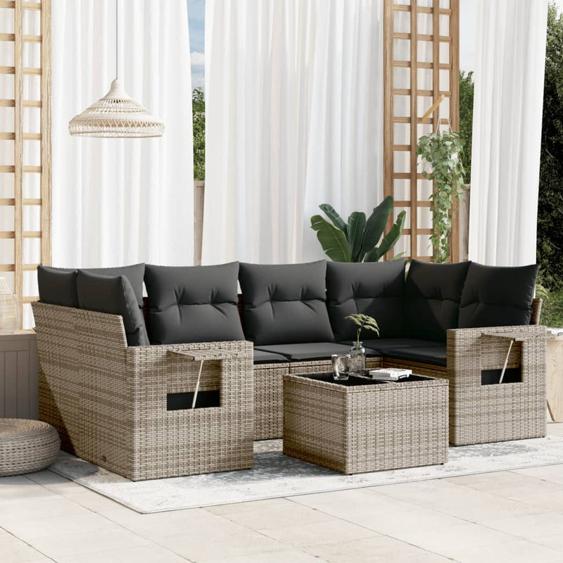 vidaXL 7 Piece Garden Sofa Set with Cushions Grey Poly Rattan