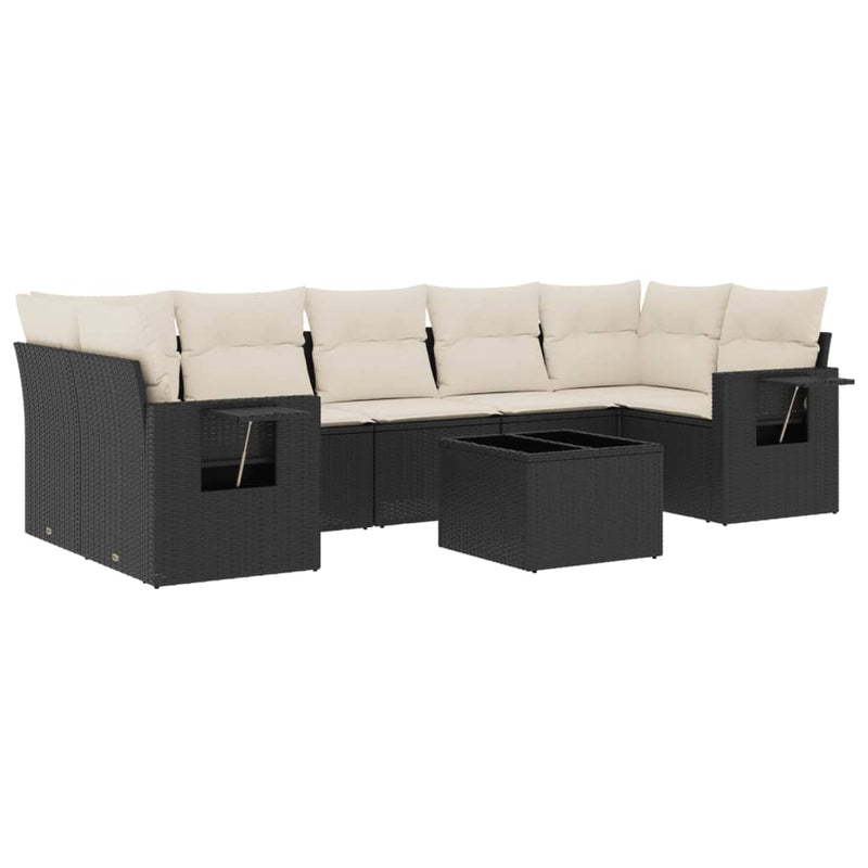 vidaXL 8 Piece Garden Sofa Set with Cushions Black Poly Rattan