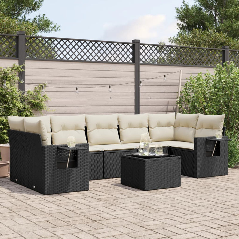 vidaXL 8 Piece Garden Sofa Set with Cushions Black Poly Rattan