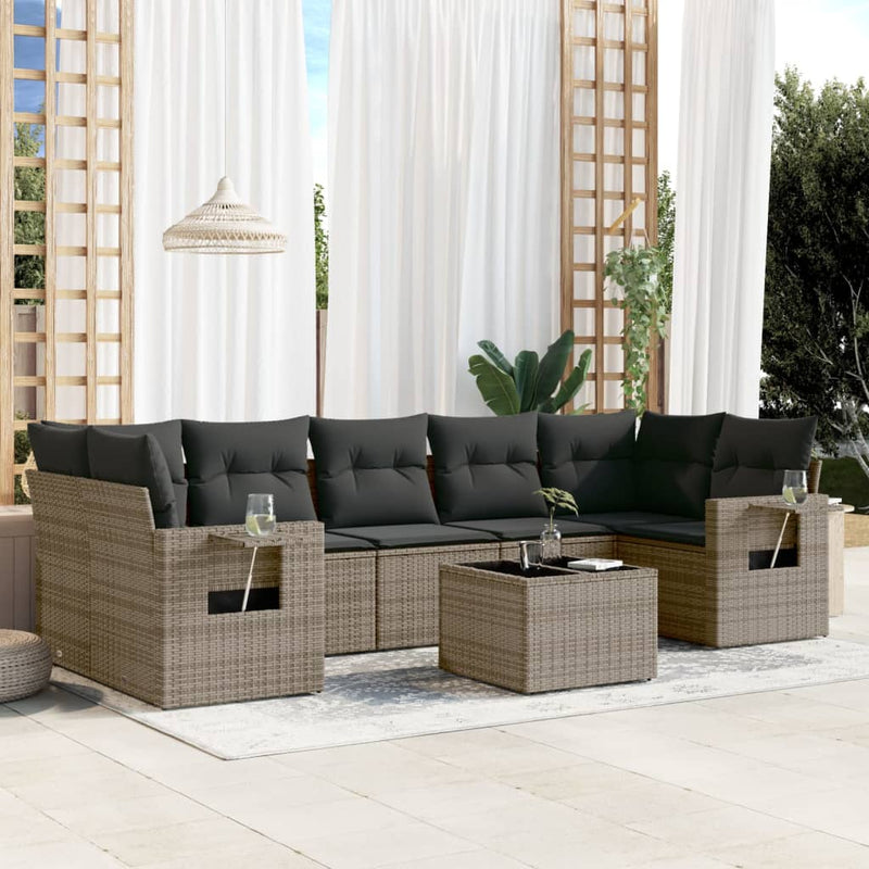 vidaXL 8 Piece Garden Sofa Set with Cushions Grey Poly Rattan