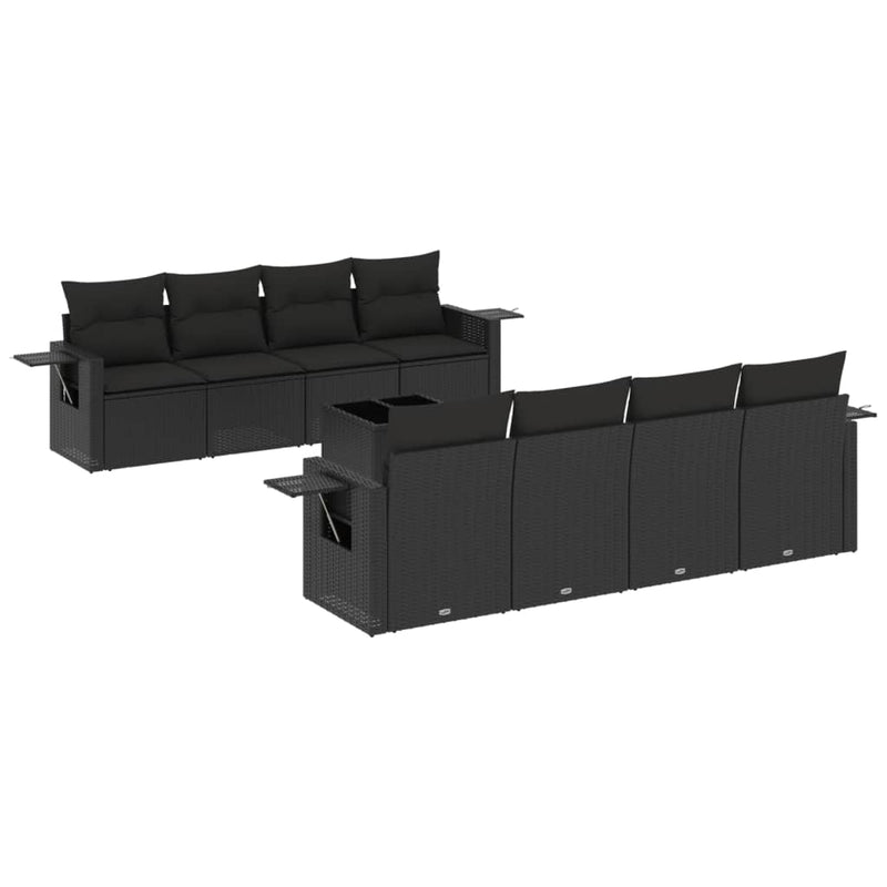 vidaXL 9 Piece Garden Sofa Set with Cushions Black Poly Rattan