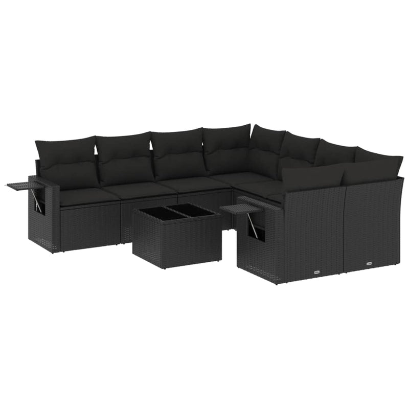 vidaXL 9 Piece Garden Sofa Set with Cushions Black Poly Rattan
