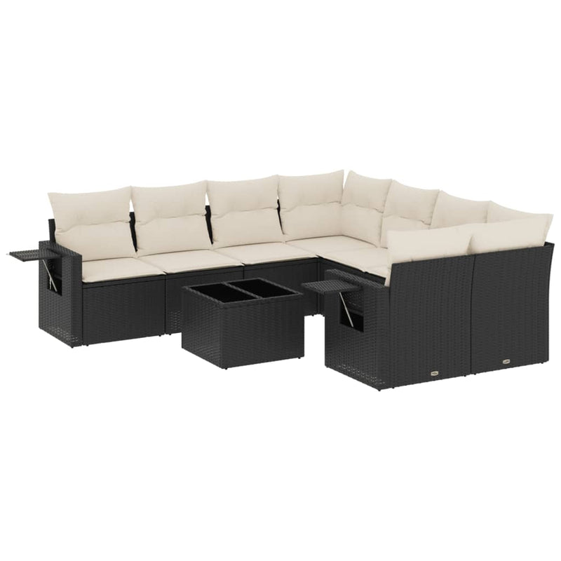 vidaXL 9 Piece Garden Sofa Set with Cushions Black Poly Rattan