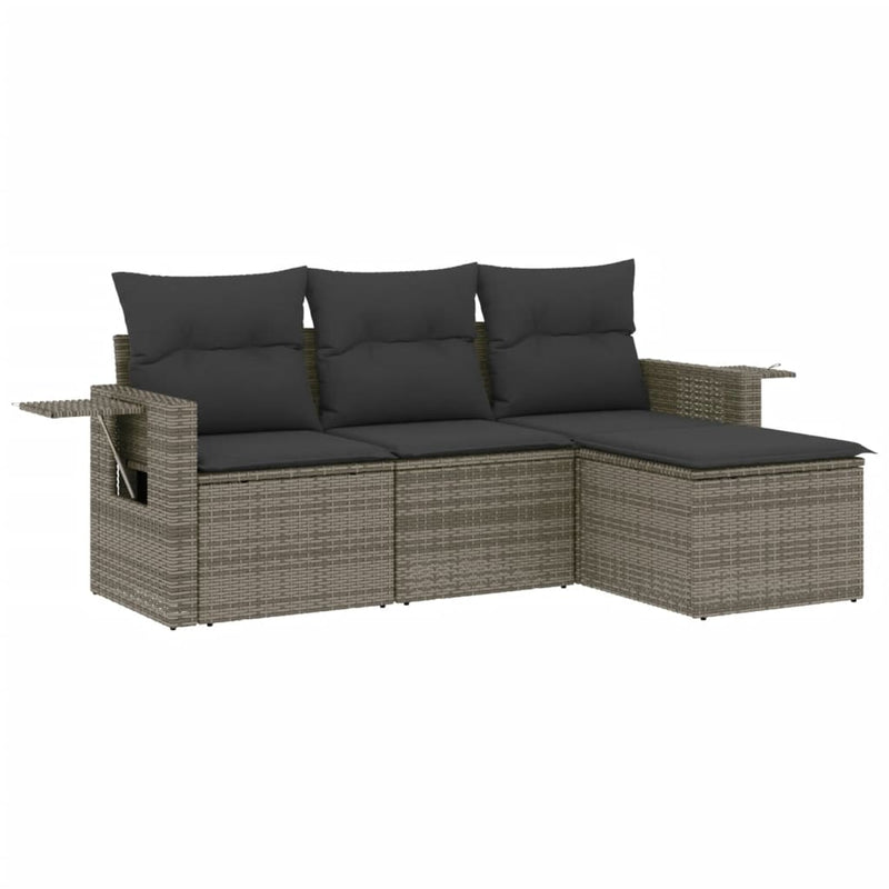 vidaXL 4 Piece Garden Sofa Set with Cushions Grey Poly Rattan