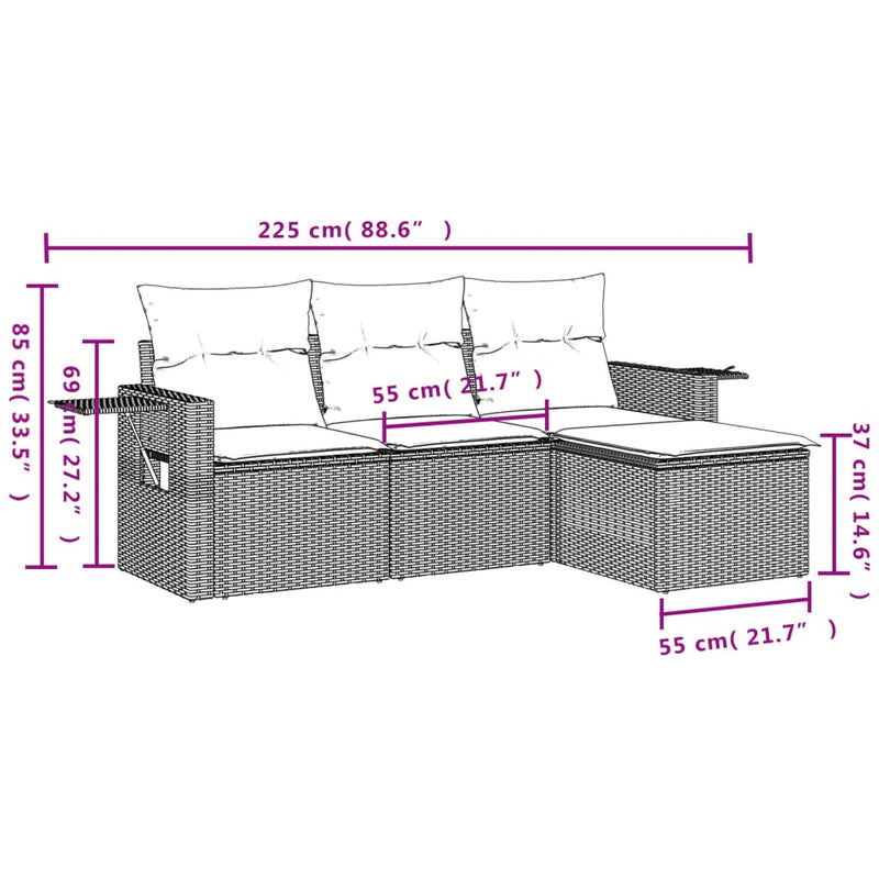 vidaXL 4 Piece Garden Sofa Set with Cushions Grey Poly Rattan