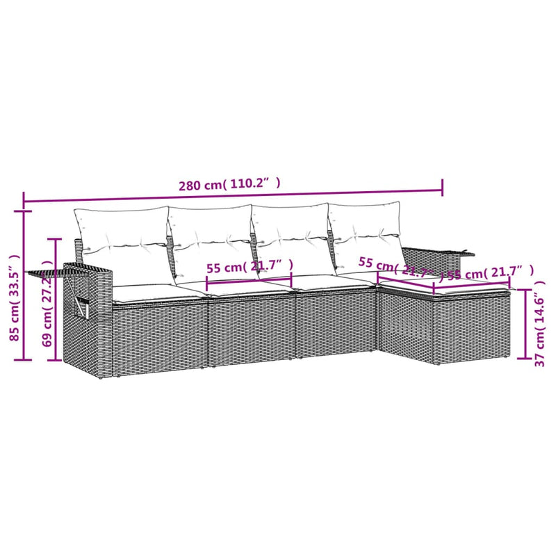 vidaXL 5 Piece Garden Sofa Set with Cushions Grey Poly Rattan