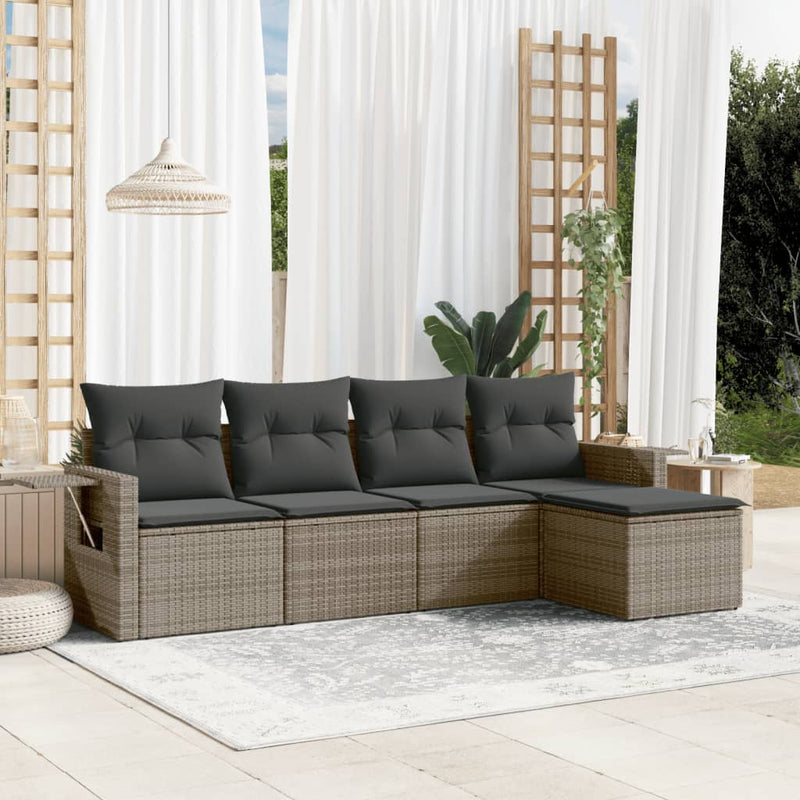 vidaXL 5 Piece Garden Sofa Set with Cushions Grey Poly Rattan