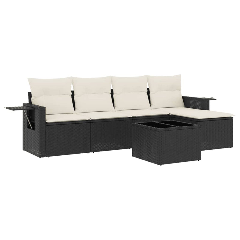 vidaXL 6 Piece Garden Sofa Set with Cushions Black Poly Rattan