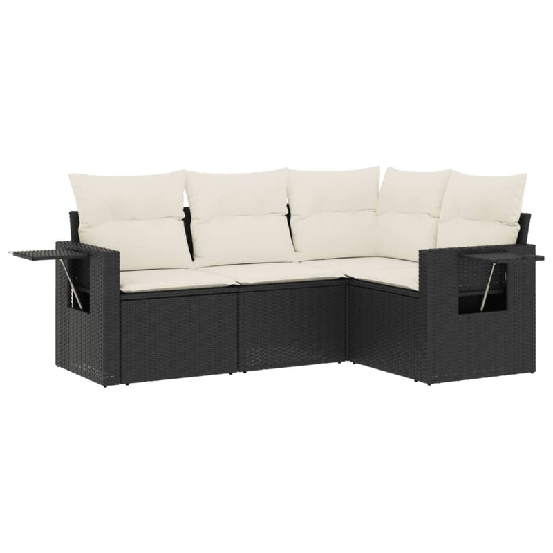 vidaXL 4 Piece Garden Sofa Set with Cushions Black Poly Rattan
