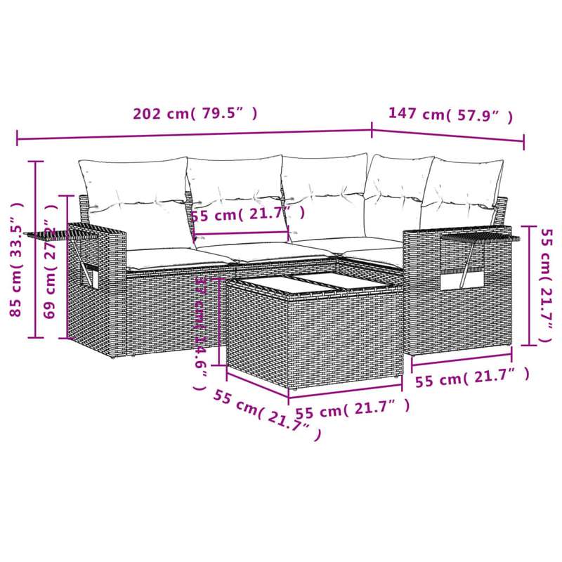 vidaXL 5 Piece Garden Sofa Set with Cushions Black Poly Rattan