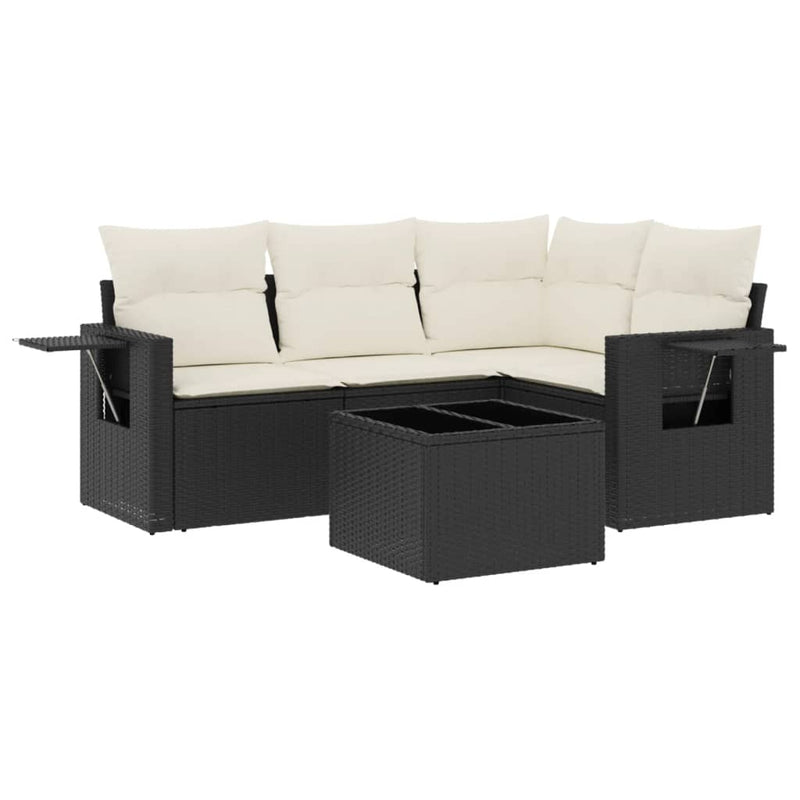 vidaXL 5 Piece Garden Sofa Set with Cushions Black Poly Rattan