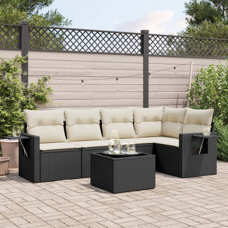 vidaXL 6 Piece Garden Sofa Set with Cushions Black Poly Rattan