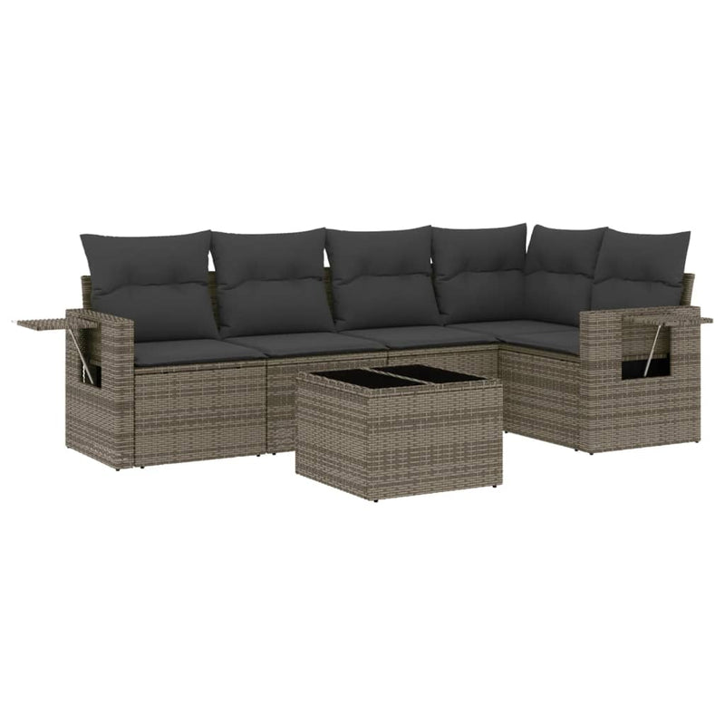 vidaXL 6 Piece Garden Sofa Set with Cushions Grey Poly Rattan