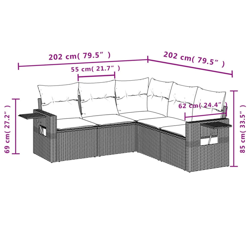 vidaXL 5 Piece Garden Sofa Set with Cushions Grey Poly Rattan