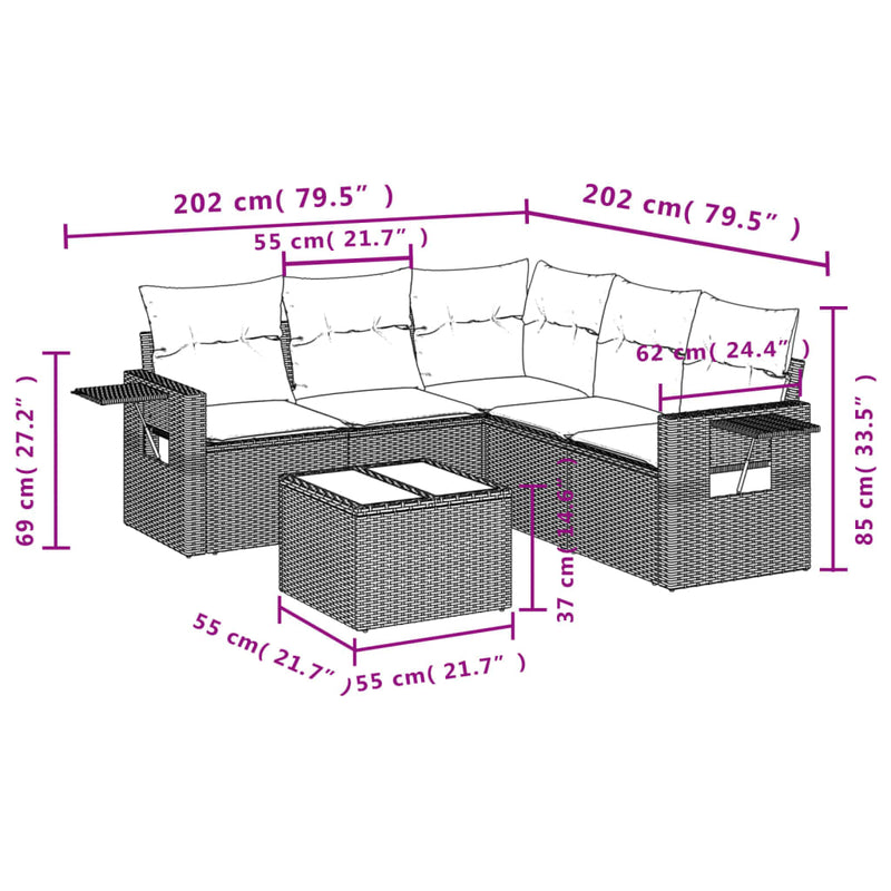 vidaXL 6 Piece Garden Sofa Set with Cushions Black Poly Rattan