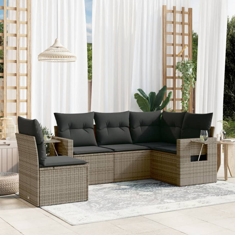 vidaXL 5 Piece Garden Sofa Set with Cushions Grey Poly Rattan