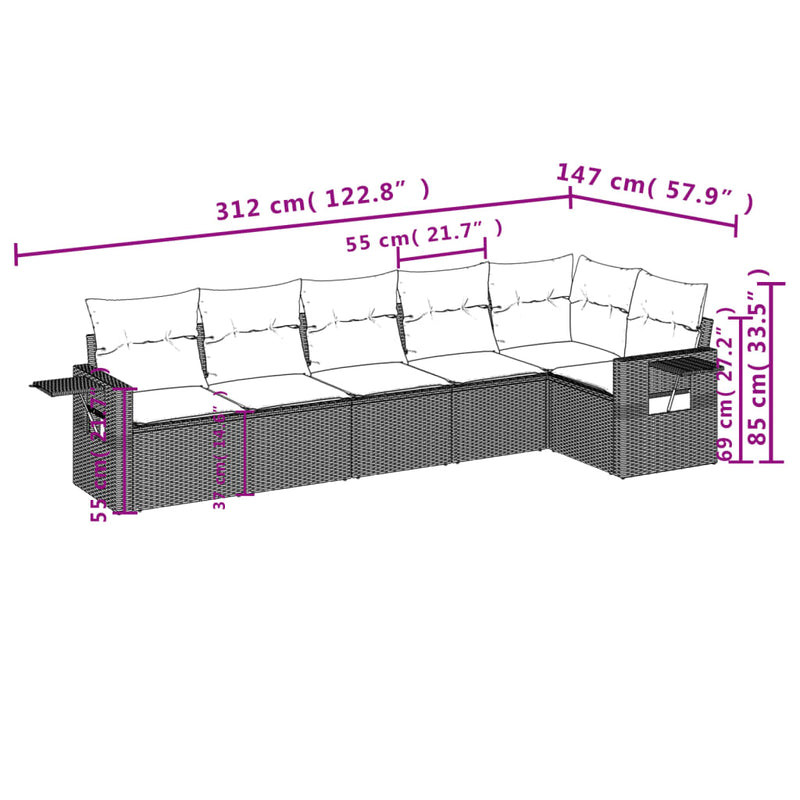 vidaXL 6 Piece Garden Sofa Set with Cushions Black Poly Rattan