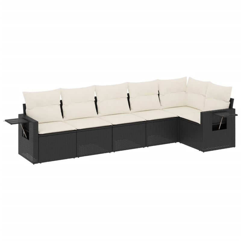 vidaXL 6 Piece Garden Sofa Set with Cushions Black Poly Rattan