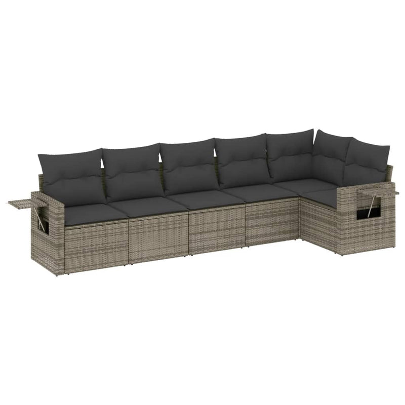 vidaXL 6 Piece Garden Sofa Set with Cushions Grey Poly Rattan