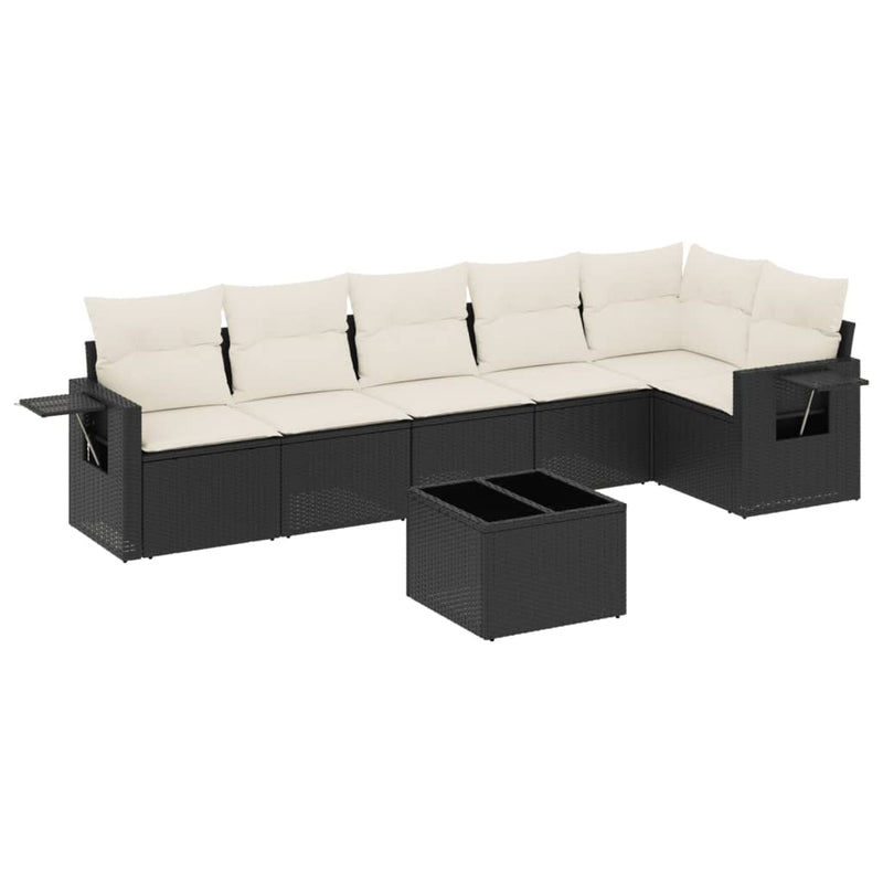 vidaXL 7 Piece Garden Sofa Set with Cushions Black Poly Rattan