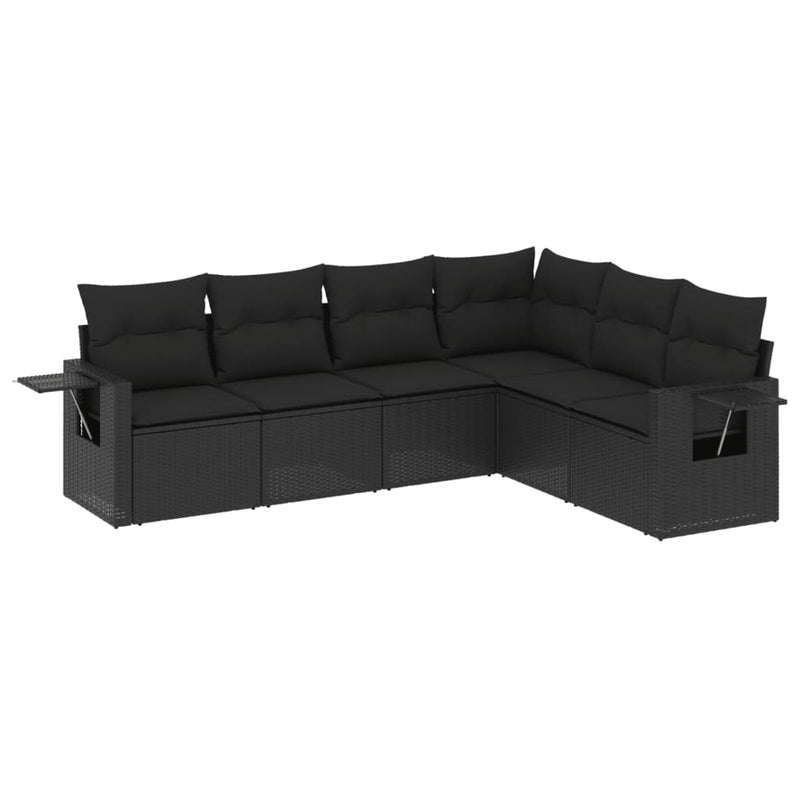 vidaXL 6 Piece Garden Sofa Set with Cushions Black Poly Rattan