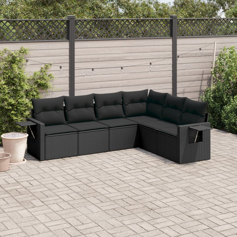 vidaXL 6 Piece Garden Sofa Set with Cushions Black Poly Rattan